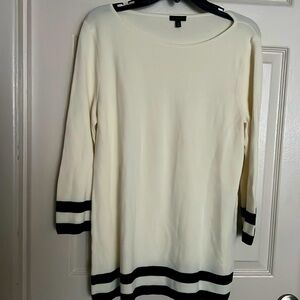 Talbots 3/4 Sleeve Sweater Ivory Black Striped Bottom